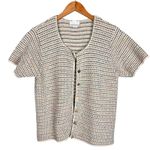 Croft & Barrow Vintage Crochet Knit Cream Short Sleeve Button Up Top Sz Small Photo 5