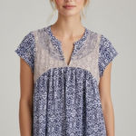 Anthropologie Akemi + Kin Blue and White Lacekeep Ikat Blouse Size Small Top Photo 0