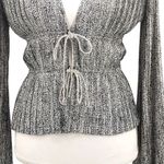 WAYF  Payton Plunge Neck Rhinestone Tie Blouse Top Black White Animal Print Small Photo 2