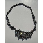 Vintage Heart Floral Necklace Pink & Green Crystals Flower Necklace Sz 16” Silver Photo 6