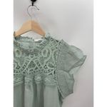 Mine Top Women MEDIUM NWT Mint Sage Green Short Sleeve Ruffle Neck Lace Yoke Photo 2