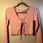 Wallflower Pink Ribbed Crop Blouse with Tie Front Longsleeve Crop top Size Small Photo 0