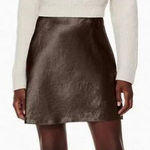 Babaton Aritzia  Brown Satin Slip Pull On Mini Skirt Size 14 Photo 0