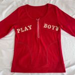 Playboy Vintage Long Sleeve Top Women's Medium Red Y2K 2000s Cream Logo Zipper Photo 2