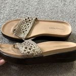 Donald Pliner Thongs Slide Sandals Gal Gold Shimmer Leather‎ Low Wedge 9.5 Photo 0