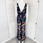 ASTR the Label Abstract Print Sheer Wide Leg Jumpsuit Navy Blue Medium Photo 4