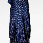 WD•NY WD.NY Black Metallic Diagonal Stripe Assymetric Hem Silk Midi Skirt Size 6 Photo 1