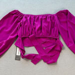 S. DEER Crop Top Womens M Magenta Off Shoulder Puff Sleeve Tie Waist Elastic NWT Purple Size M Photo 0