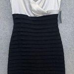 London Times  Women's Dress Sleeveless Body Con Tiered Black White 4 Surplice Photo 0