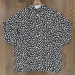 Vintage Ditsy Floral Print Long Sleeve Crepe Shirt Jacket Navy and Cream Medium Blue Photo 0