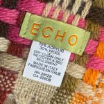 ECHO Italian Wool Plaid Knit Scarf Fringe Colorful Retro Mod Artsy Boho Luxury Pink Photo 2