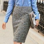 Talbots  Navy Blue Cream Beige Blue Tan Tweed Preppy Work Straight Pencil Skirt Photo 1