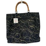 Sunny Hawaii NWT Hawaiian Abstract Floral Bamboo Handle Magnetic Close Tote Bag Black Photo 0