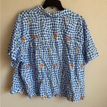Disney  Winnie the Pooh Bear Blue White Gingham Plaid Button Down Blouse Women 2X Photo 4