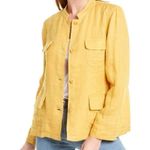 Eileen Fisher Linen Shacket Mustard Yellow Pockets Cuff Button Size M Photo 0