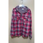 Columbia  Womens Plaid Hooded Shirt Button Down Long‎ Sleeve Pink Gray Medium Photo 5