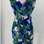 Vintage 90s Hawaiian Mini Dress Hibiscus Floral Palm Print Sleeveless Blue M Size M Photo 5