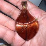 Vintage‎ Art Glass Hand Painted Pendant Gold Photo 4