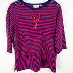 Quacker Factory Striped 3/4 Sleeves Sequin Lobster Shoulder Accents Top Medium Photo 0