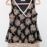 Y2K‎ Pianissimo Floral Mesh Lace Babydoll Top Black Size M Cottage Fairy Grunge Size M Photo 0