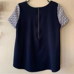 Sunday in Brooklyn Anthropologie Blue & White Abstract Short Sleeve Top Small Photo 3