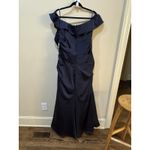 La Femme New  Off the Shoulder Satin Trumpet Gown In Navy‎ Size 18 Photo 6