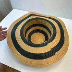 Large Floppy Folding Wide Brim Stripe Cap Sun Straw Summer Beach‎ Women’s Hat Tan Photo 2