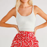 Free People  Red & White Linen Blend Boho Floral Emma Patch Pocket Shorts Size‎ Photo 0
