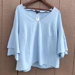 Lane Bryant NEW Womens Shirt Blouse Blue V Neck Tiered Flare Sleeve 14/16 Photo 0