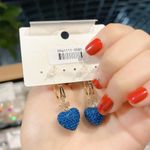 Women's Blue Diamond Love Heart Dangle Drop Earrings Photo 4