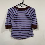 Maeve NWT  Half-Sleeve Henley Tee purple striped size Large antropologie Photo 7