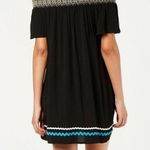 MIKEN SWIM Women's Navy Blue Off Shoulder Smocked Neckline Swim Cover Photo 2