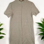 ZARA NWT Beige Short Sleeve Mock Neck mini Bodycon dress size Medium Photo 0