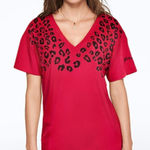 PINK - Victoria's Secret Red & Black Leopard Legging Top T-Shirt Tee Size M Photo 0