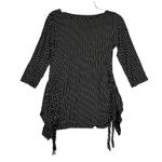 Masai Shirt Womens‎ Medium Black White Floral Blouse Ruched Sides Ruffle Neutral Photo 0