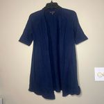 Eileen Fisher Organic Cotton Linen Knit Short Sleeve Open Cardigan XS Indigo Photo 2