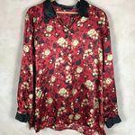 Impressions Vintage Oriental Floral Satin Long Sleeve Lounge Pajama Shirt XL Photo 2
