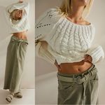 Free People  Chunky Cable Knit Sandre Pullover Sweater Ivory Size Large Ethereal Photo 2