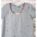 Hem & Thread Women's Distressed Color Block Short Sleeve Shirt Blue White Small Photo 1
