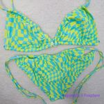 NEW It’s Now Cool‎ x Free People checkered wave lime green blue bikini set Photo 3