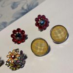 Lot Of 3 Women’s Costume Earrings Pierced Mix Some Yellow Red Etc Flowers /Round Photo 4