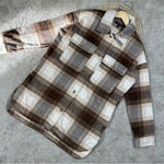 Banana Republic Women's Wool Blend Plaid Flannel Shirt Jacket Longline Brown M Photo 2