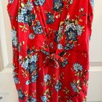 Loft  Red Floral Tie Front Jumpsuit Photo 4