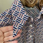 Vintage 70s Cricket Lane Brown Blue Dagger Collar Polyester Button Front Shirt Tan Photo 2