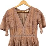 Magnolia Boutique Fairytale Romance Romper Lace‎ Maxi Dress Sleeves VNeck Small Tan Photo 2