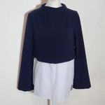 ZARA  Navy Knit Pullover with Zipper Hem and Blue Stripe Accent NWT Size Medium Photo 8