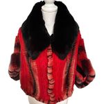 Sheared Dyed Real Rex Rabbit Fur Cable Knit Wool Sweater Jacket Size 8 Womens Red Photo 0