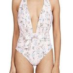 We Wore What Floral One Piece Brooklyn Halter Tie Belt Swimsuit Pink Blue XL NWT Photo 0