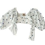 Farm Rio Anthro Women’s Blue Flowers Long Sleeve Twist Front White Crop Top Sz L Photo 12