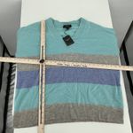 Charter Club  Luxury 100% Cashmere Striped V Neck Sweater Aqua Blue Grey Size M Photo 1